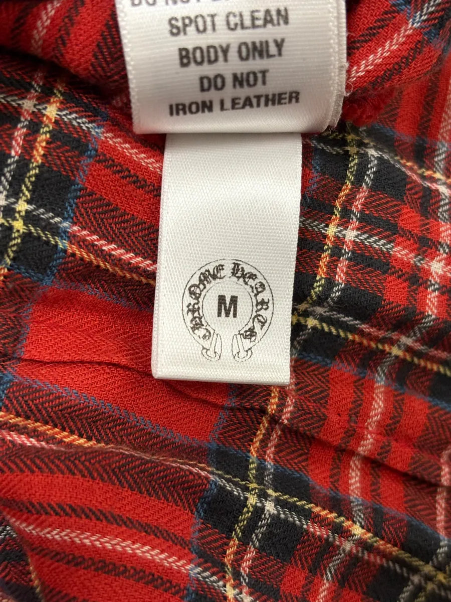 Chrome Hearts Flanel Red Checkered Cross Leather Patchs Shirt nKEpTka 10