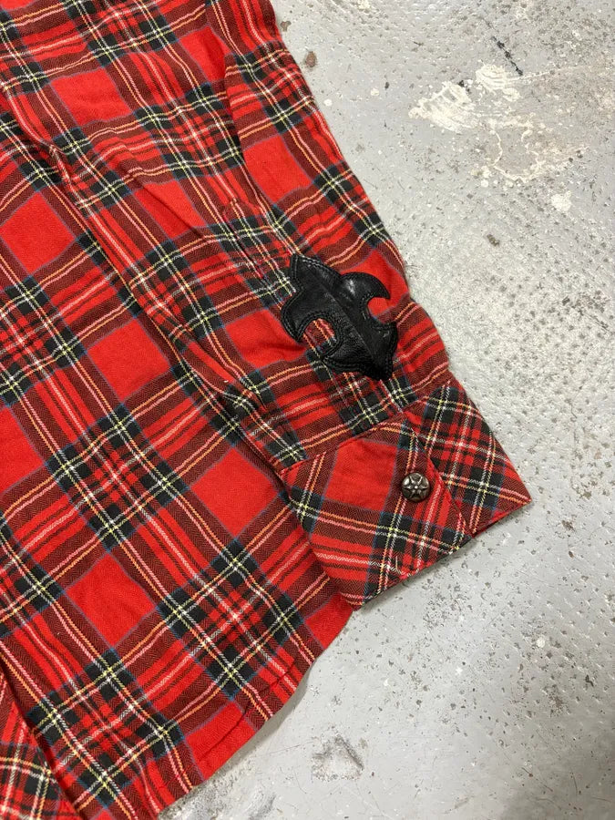 Chrome Hearts Flanel Red Checkered Cross Leather Patchs Shirt nKEpTka 8