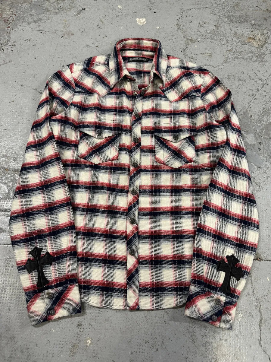 Chrome Hearts Flannel Patchwork Leather Shirt LMEfquN 0