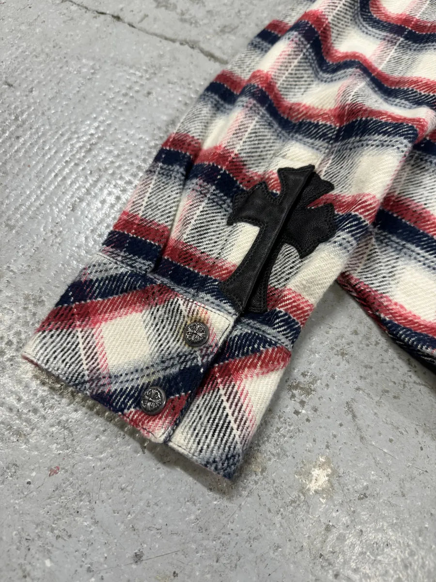 Chrome Hearts Flannel Patchwork Leather Shirt LMEfquN 10
