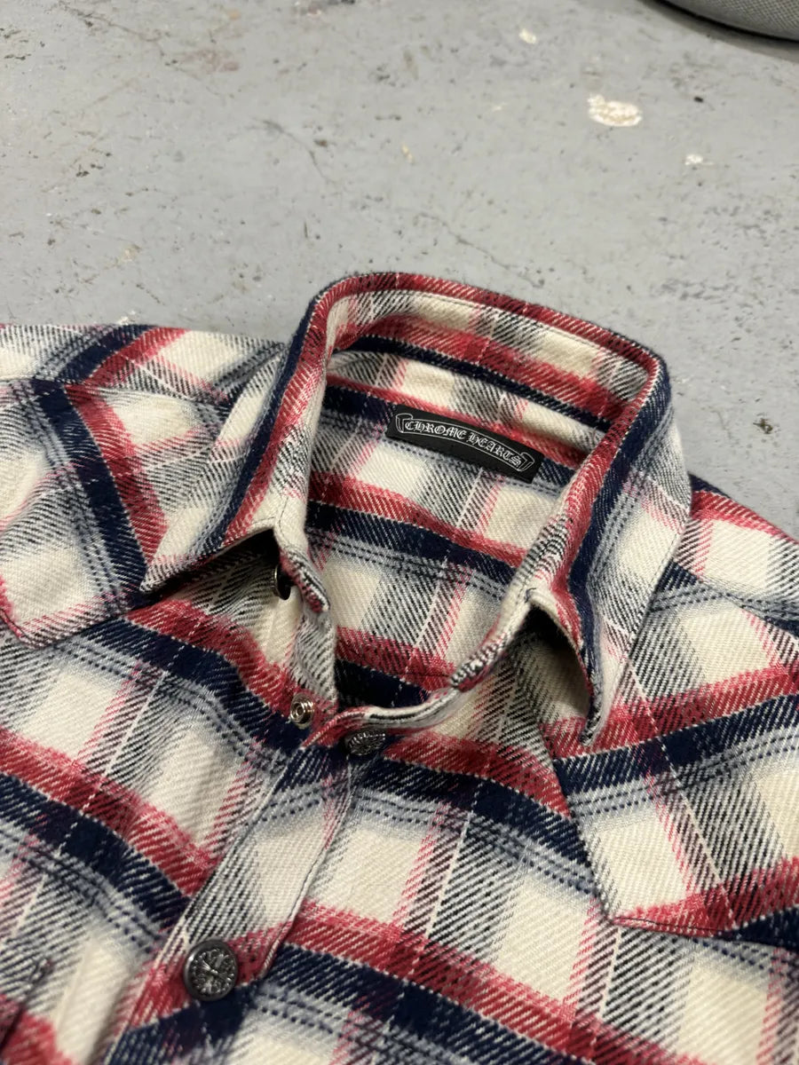 Chrome Hearts Flannel Patchwork Leather Shirt LMEfquN 11