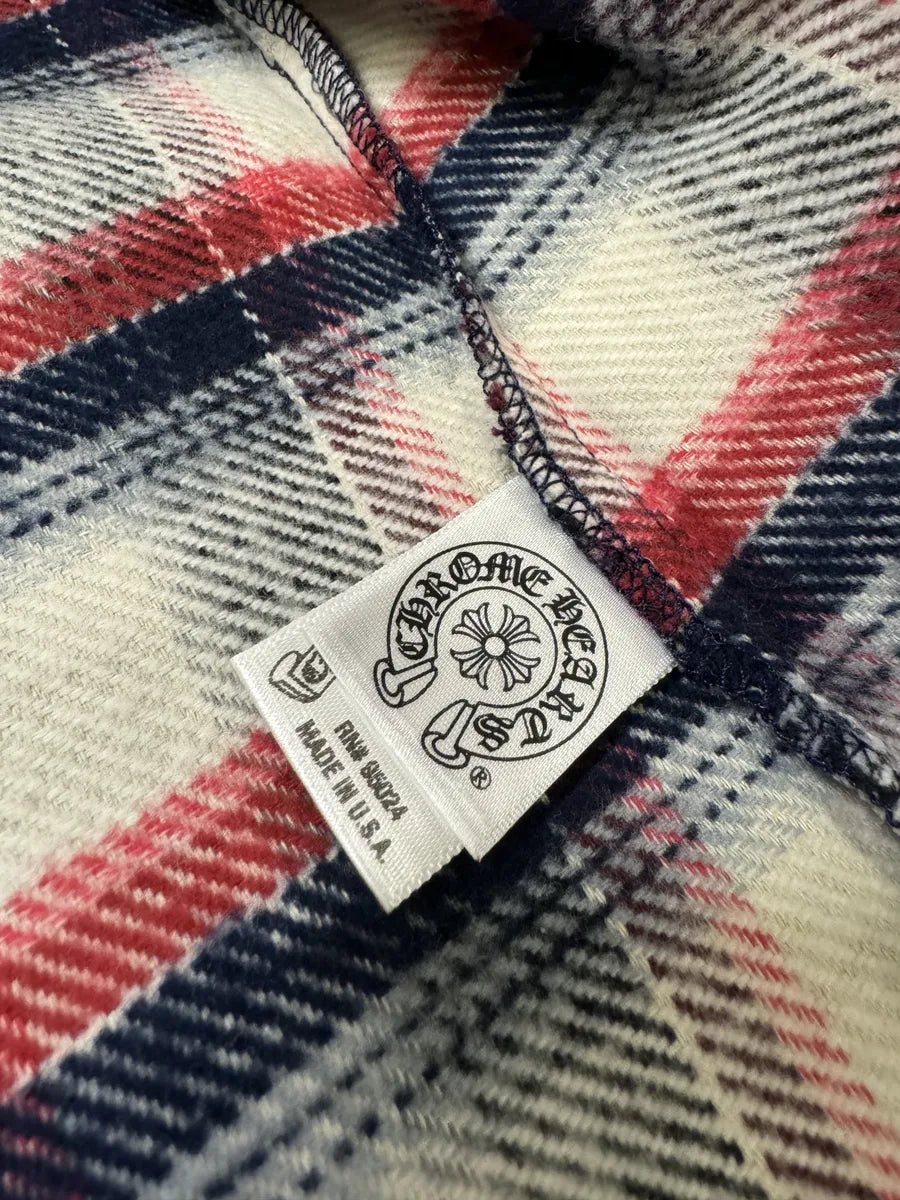 Chrome Hearts Flannel Patchwork Leather Shirt LMEfquN 14