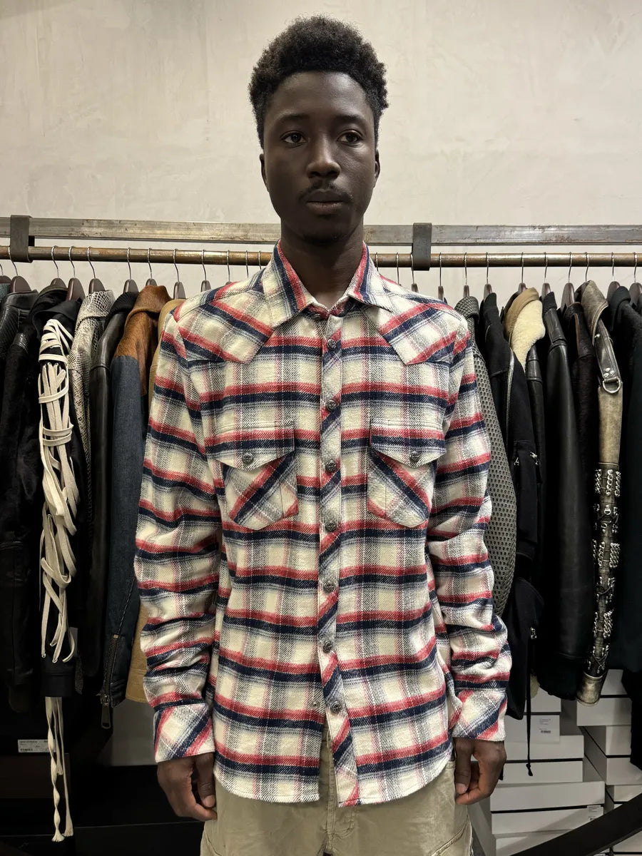 Chrome Hearts Flannel Patchwork Leather Shirt