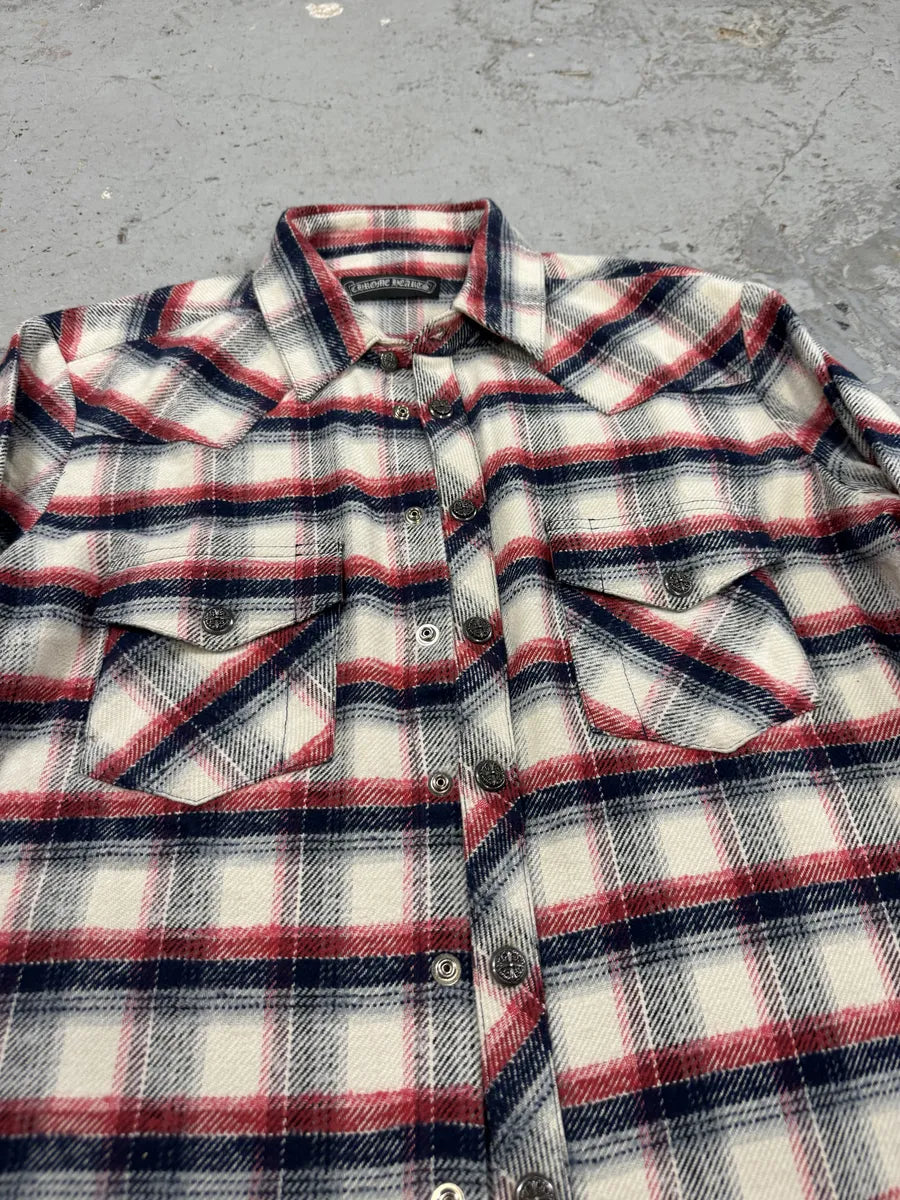 Chrome Hearts Flannel Patchwork Leather Shirt LMEfquN 6