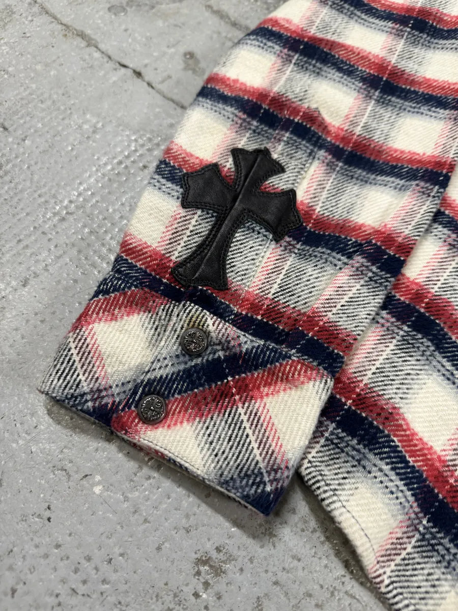 Chrome Hearts Flannel Patchwork Leather Shirt LMEfquN 8