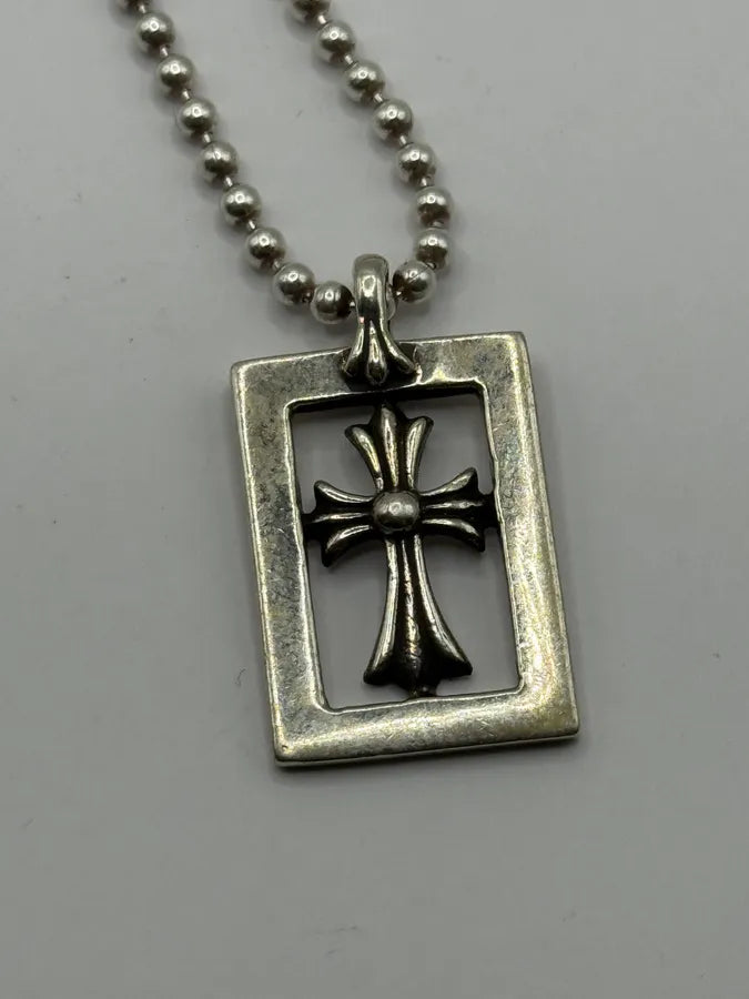 Chrome Hearts Framed Open Baby Fat Cross Silver Pendant haltGbU 0