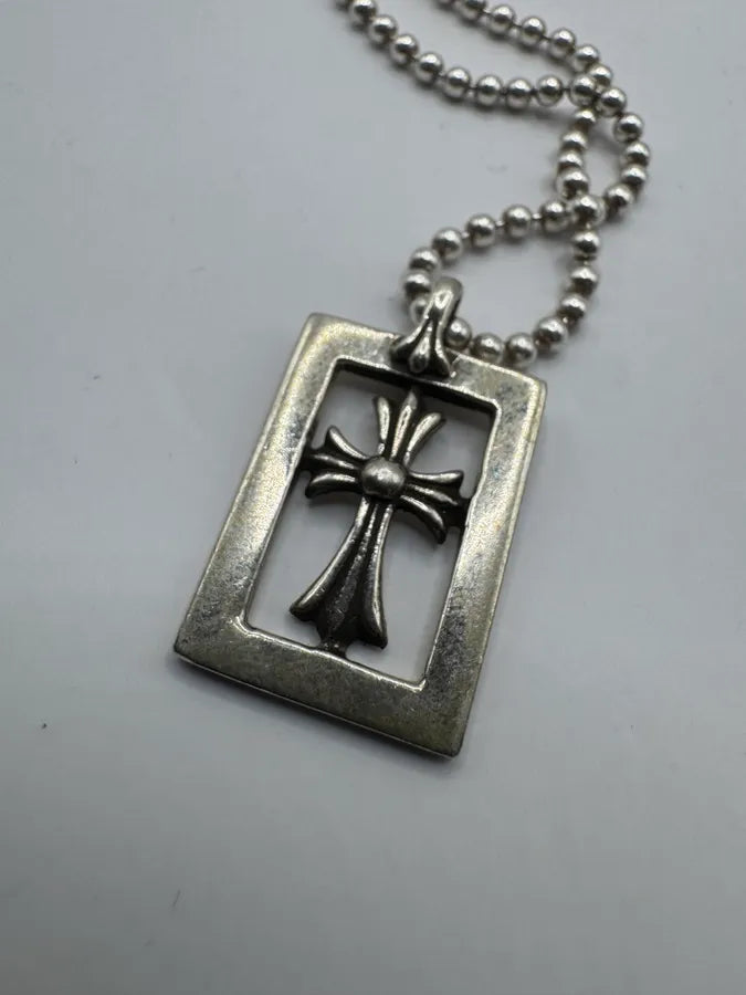 Chrome Hearts Framed Open Baby Fat Cross Silver Pendant haltGbU 4