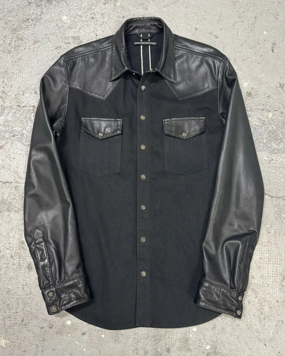 Chrome Hearts Leather Royal Cross Patch Shirt (M) 0