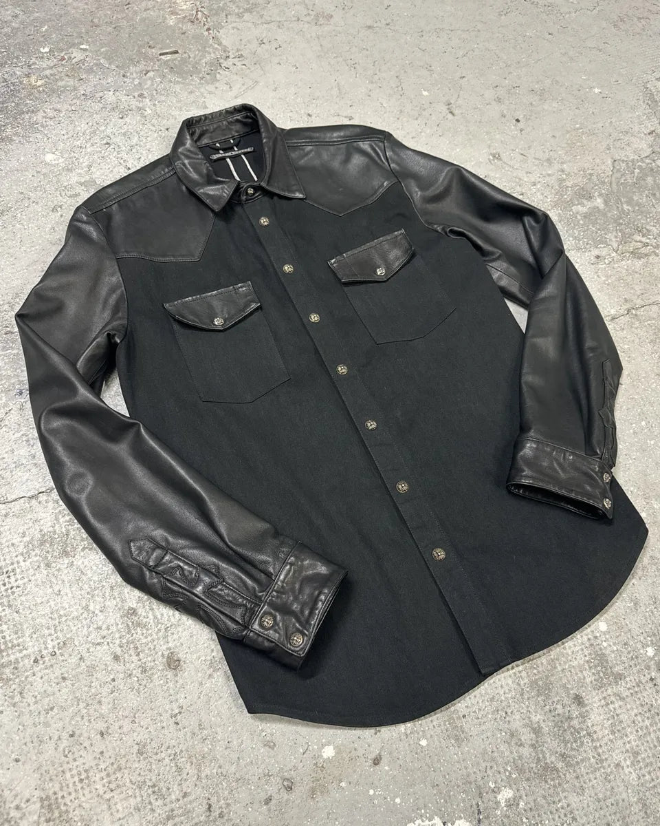 Chrome Hearts Leather Royal Cross Patch Shirt (M) 3
