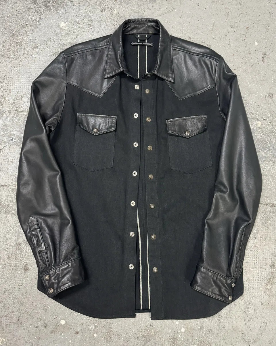Chrome Hearts Leather Royal Cross Patch Shirt (M) 4