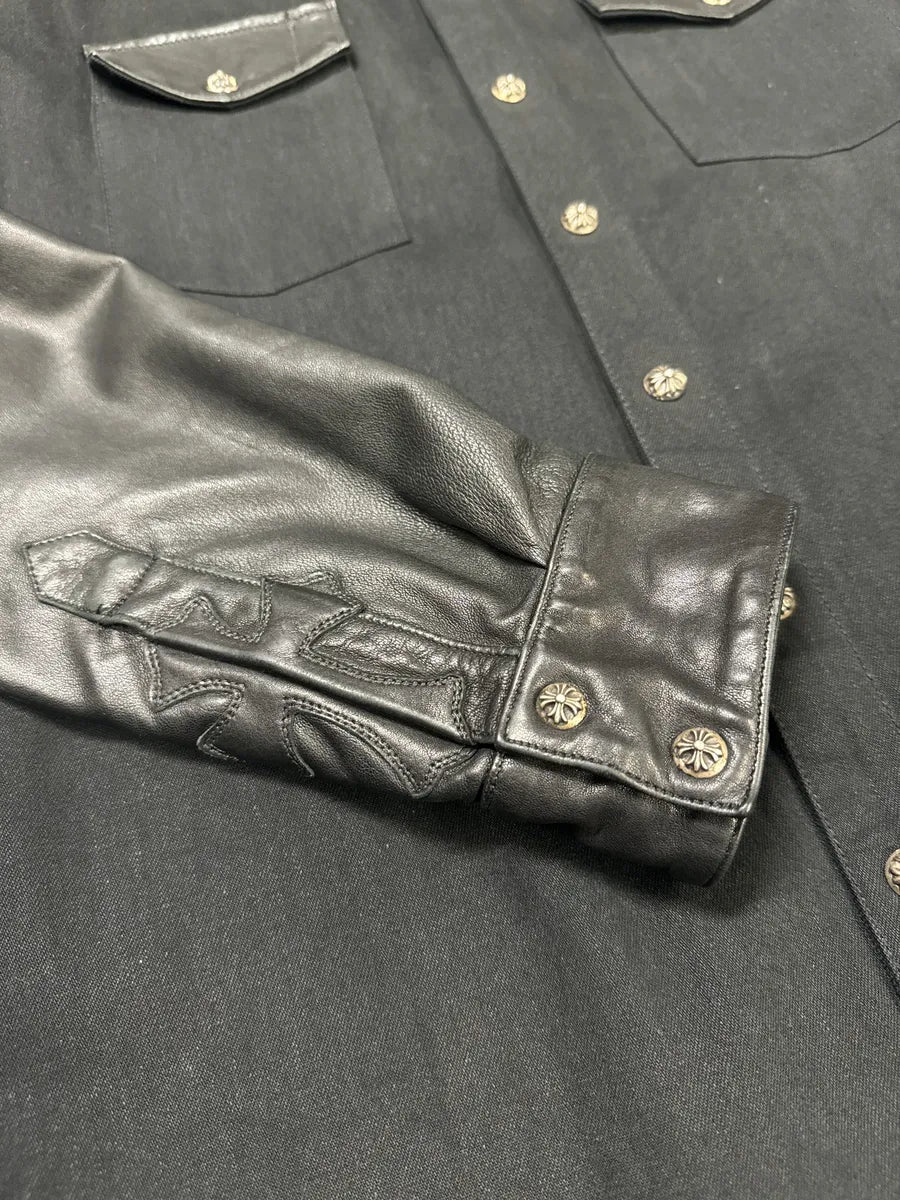 Chrome Hearts Leather Royal Cross Patch Shirt (M) 7