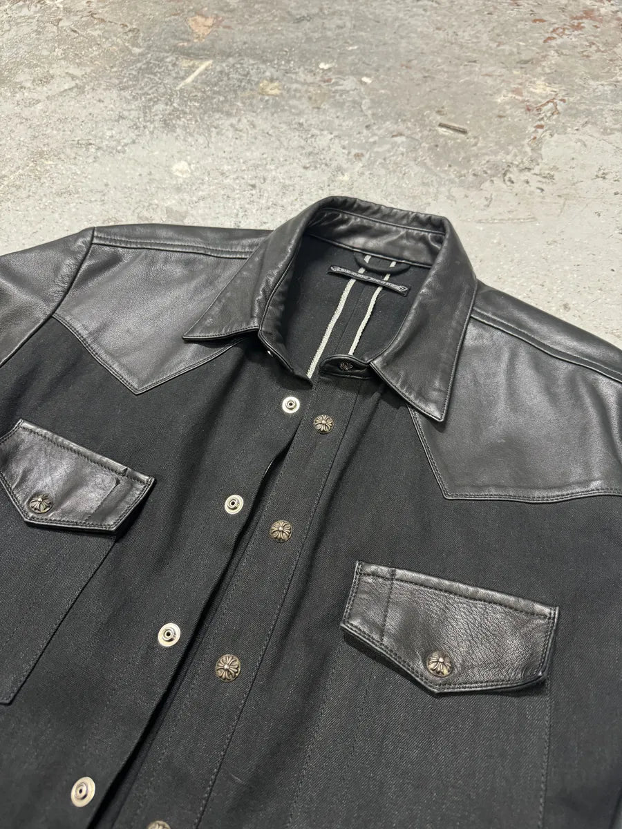 Chrome Hearts Leather Royal Cross Patch Shirt (M) 8