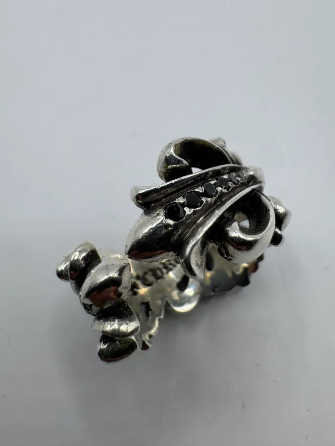 Chrome Hearts Pave Black Diamond Double Floral Silver 925 Ring KesByvq 10