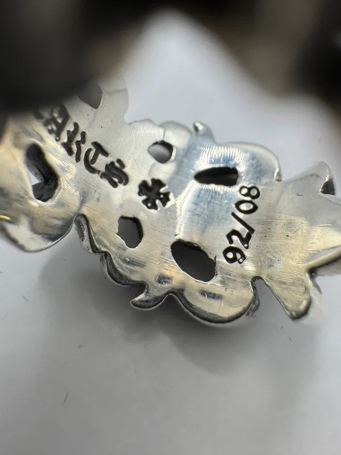 Chrome Hearts Pave Black Diamond Double Floral Silver 925 Ring KesByvq 11