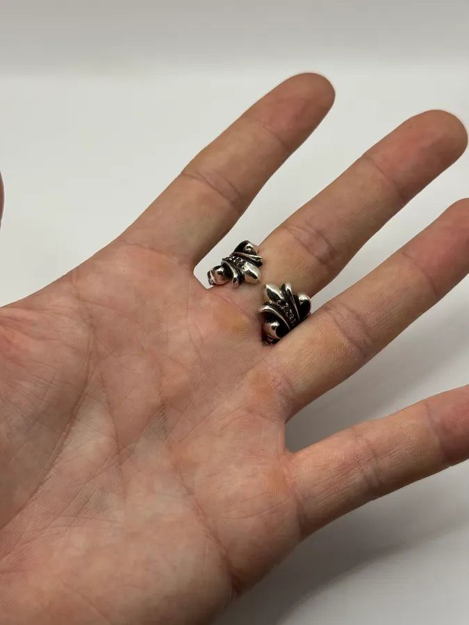 Chrome Hearts Pave Black Diamond Double Floral Silver 925 Ring KesByvq 6