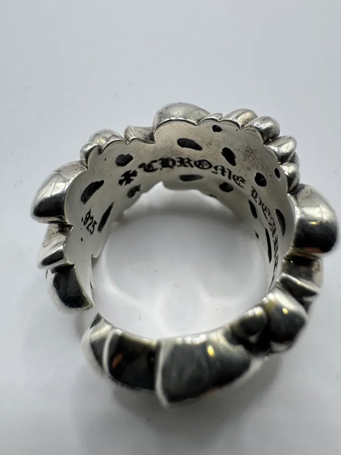 Chrome Hearts Pave Black Diamond Double Floral Silver 925 Ring KesByvq 7