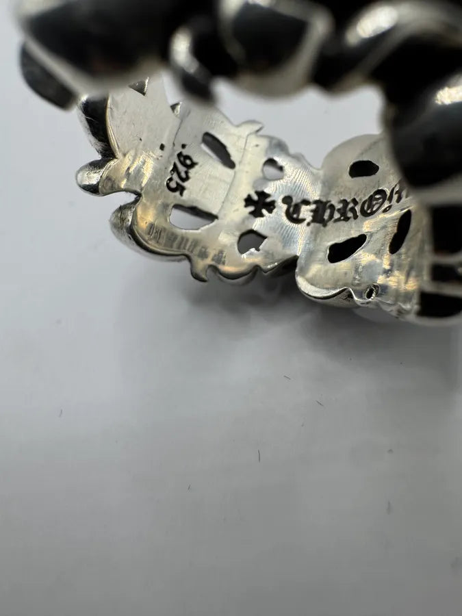 Chrome Hearts Pave Black Diamond Double Floral Silver 925 Ring KesByvq 8