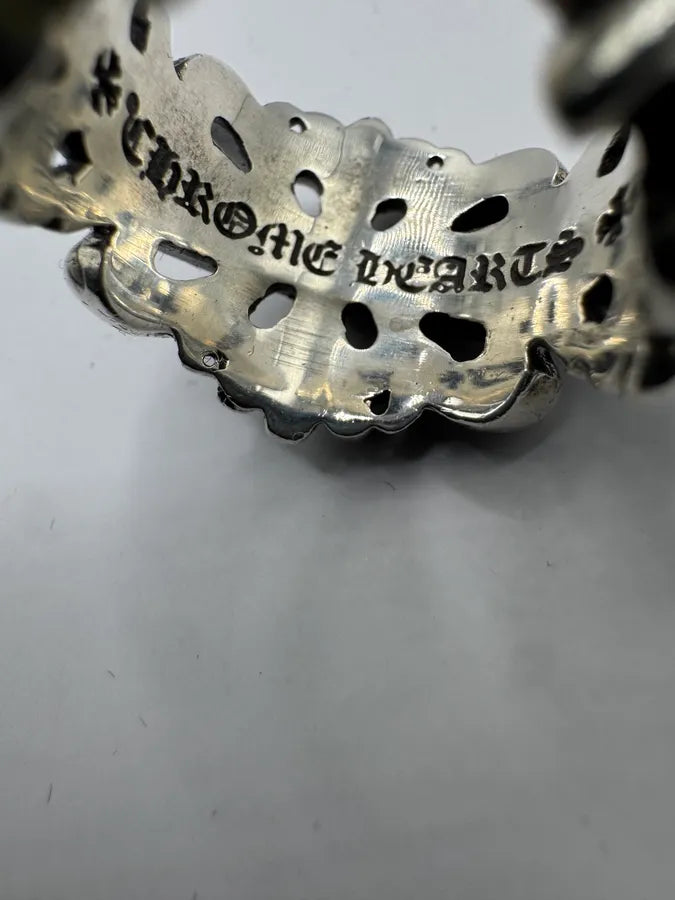 Chrome Hearts Pave Black Diamond Double Floral Silver 925 Ring KesByvq 9