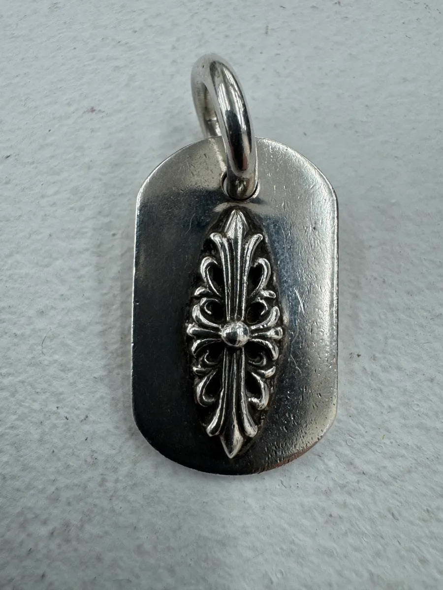 Chrome Hearts Raised Floral Cross Dog Tag Charm Silver Pendant aUmnhvw 3