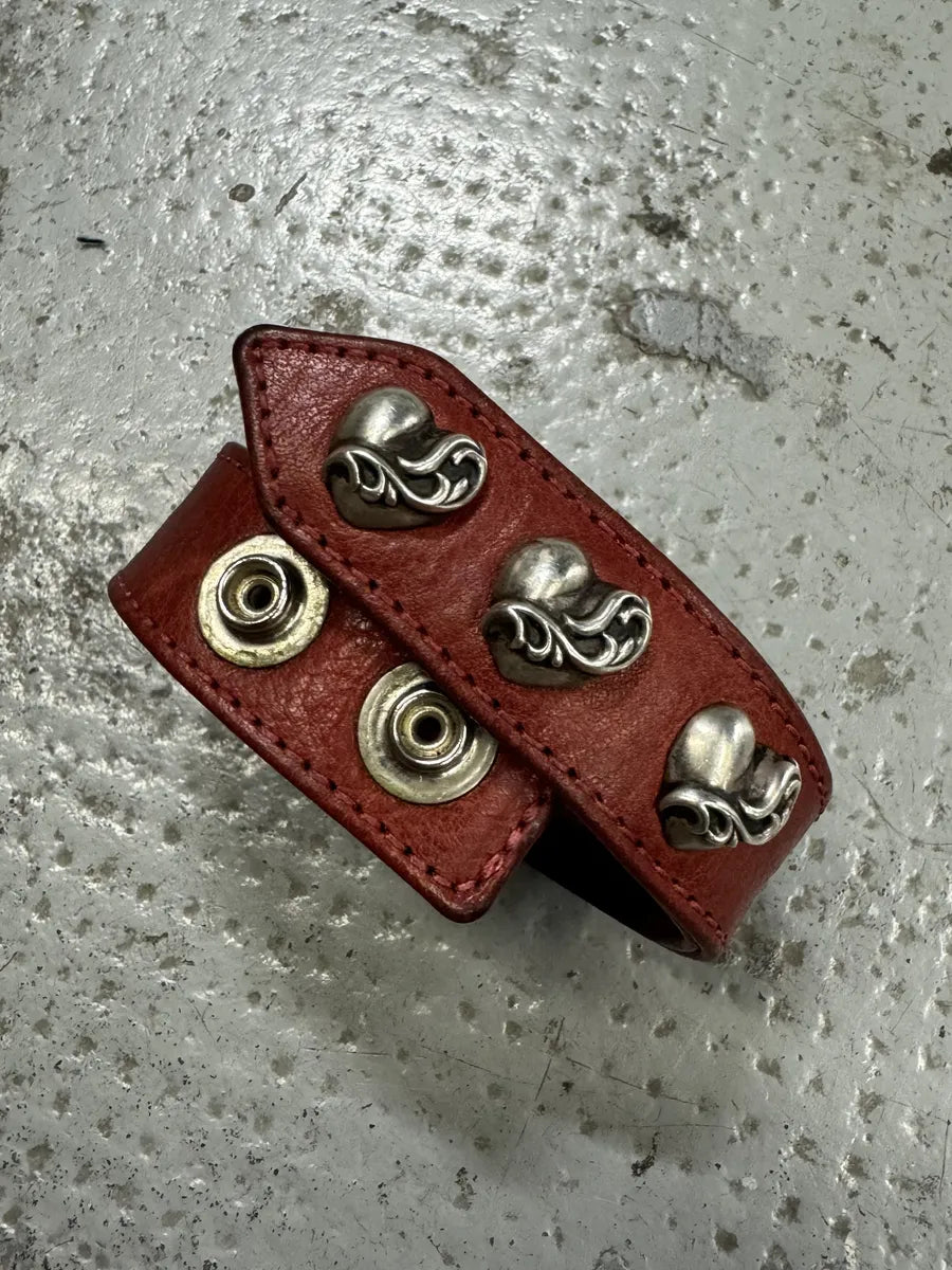 Chrome Hearts Red Heart Leather Snap Bracelet lQisOWp 5