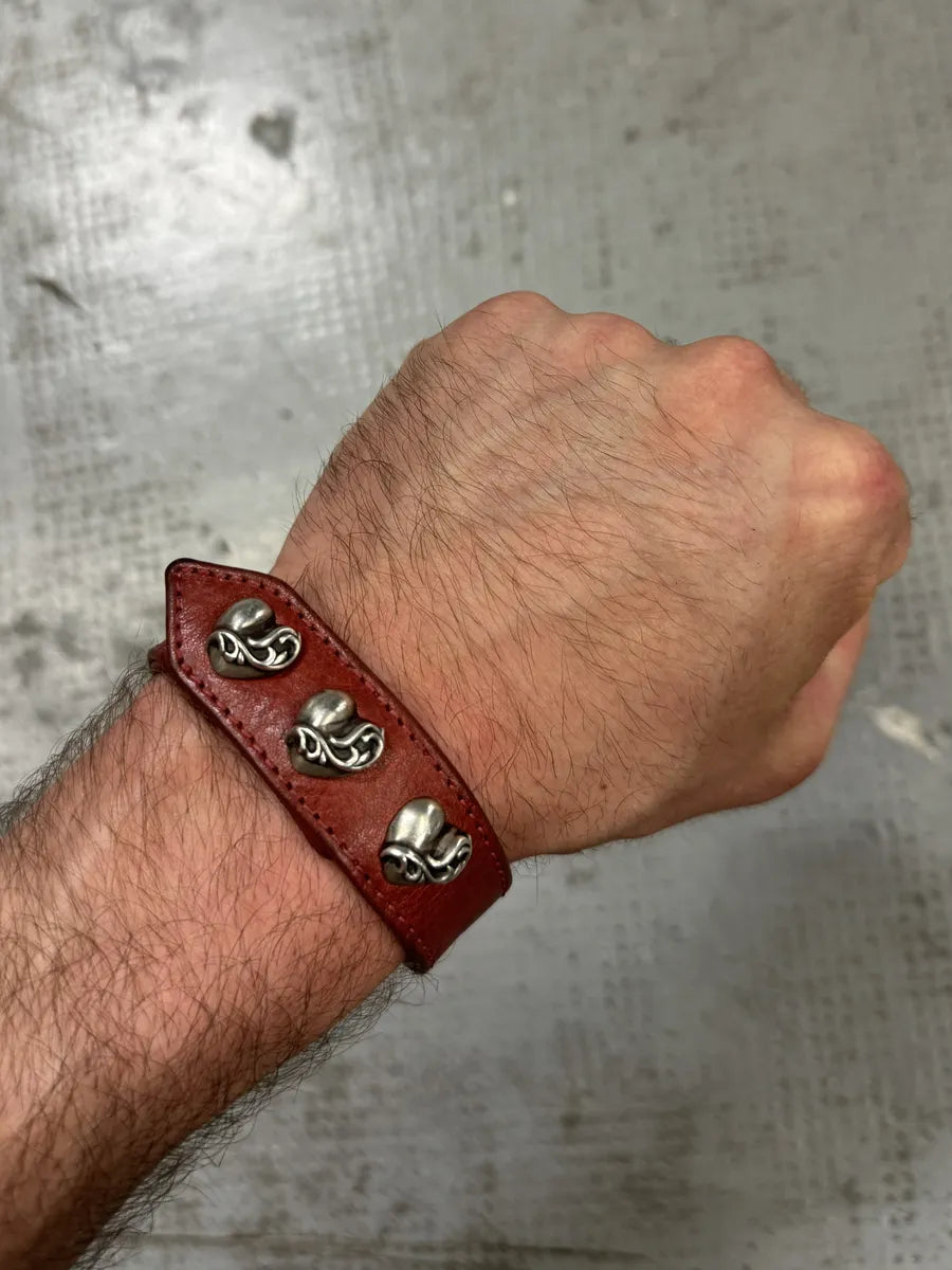 Chrome Hearts Red Heart Leather Snap Bracelet lQisOWp 1