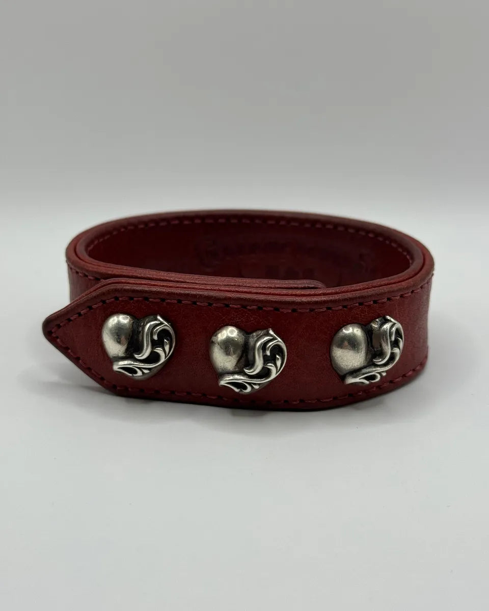 Chrome Hearts Red Heart Leather Snap Bracelet lQisOWp 3
