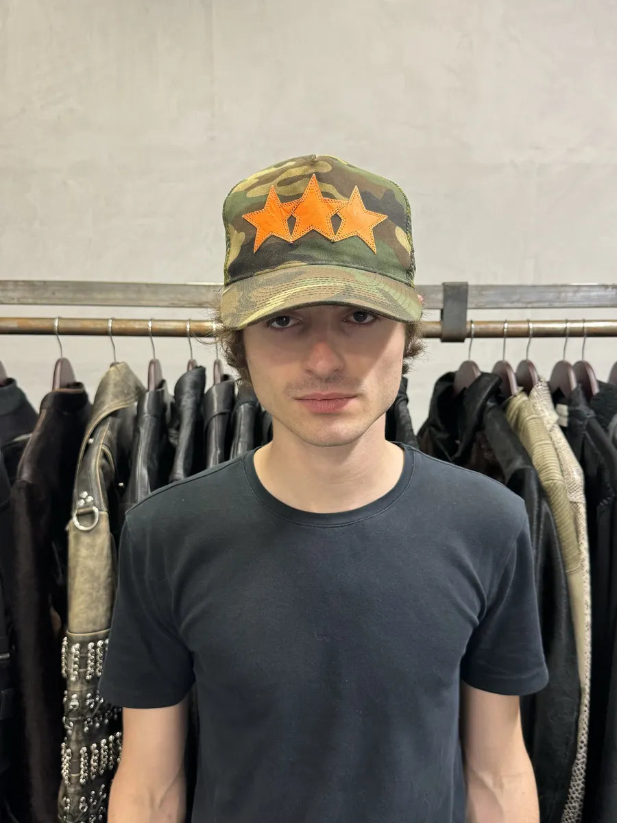 Chrome Hearts Star Leather Orange Patch Military Camo Trucker Cap (OS) QjMIRbA 2