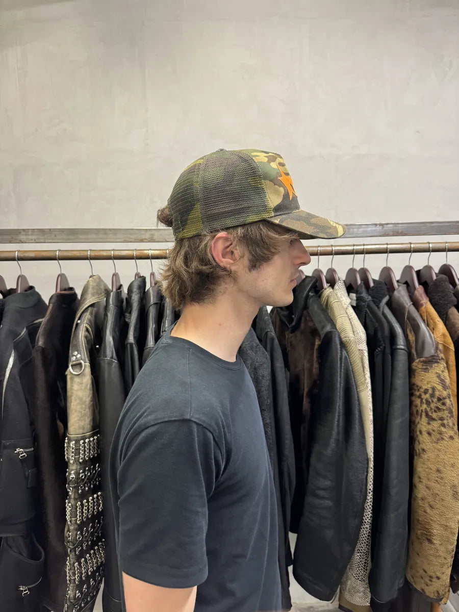 Chrome Hearts Star Leather Orange Patch Military Camo Trucker Cap (OS) QjMIRbA 3