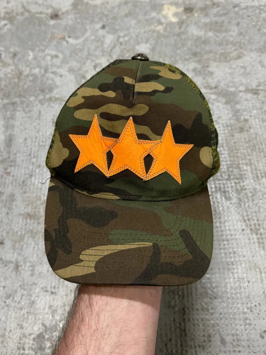 Chrome Hearts Star Leather Orange Patch Military Camo Trucker Cap (OS) QjMIRbA 5