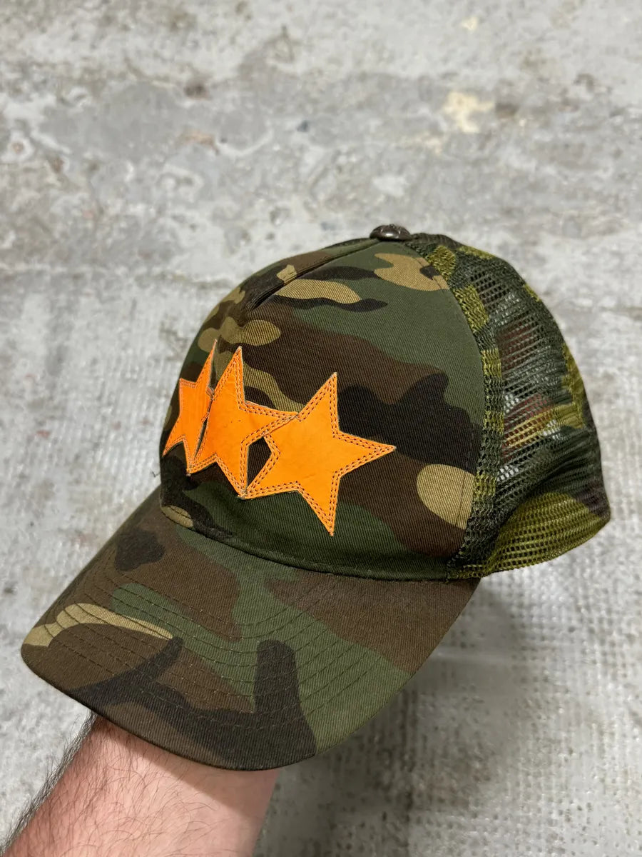 Chrome Hearts Star Leather Orange Patch Military Camo Trucker Cap (OS) QjMIRbA 6