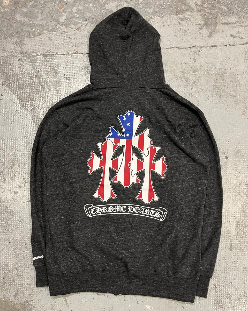 Chrome Hearts USA Flag Grey Cross Zip-up Hoodie XqzcaUn 0