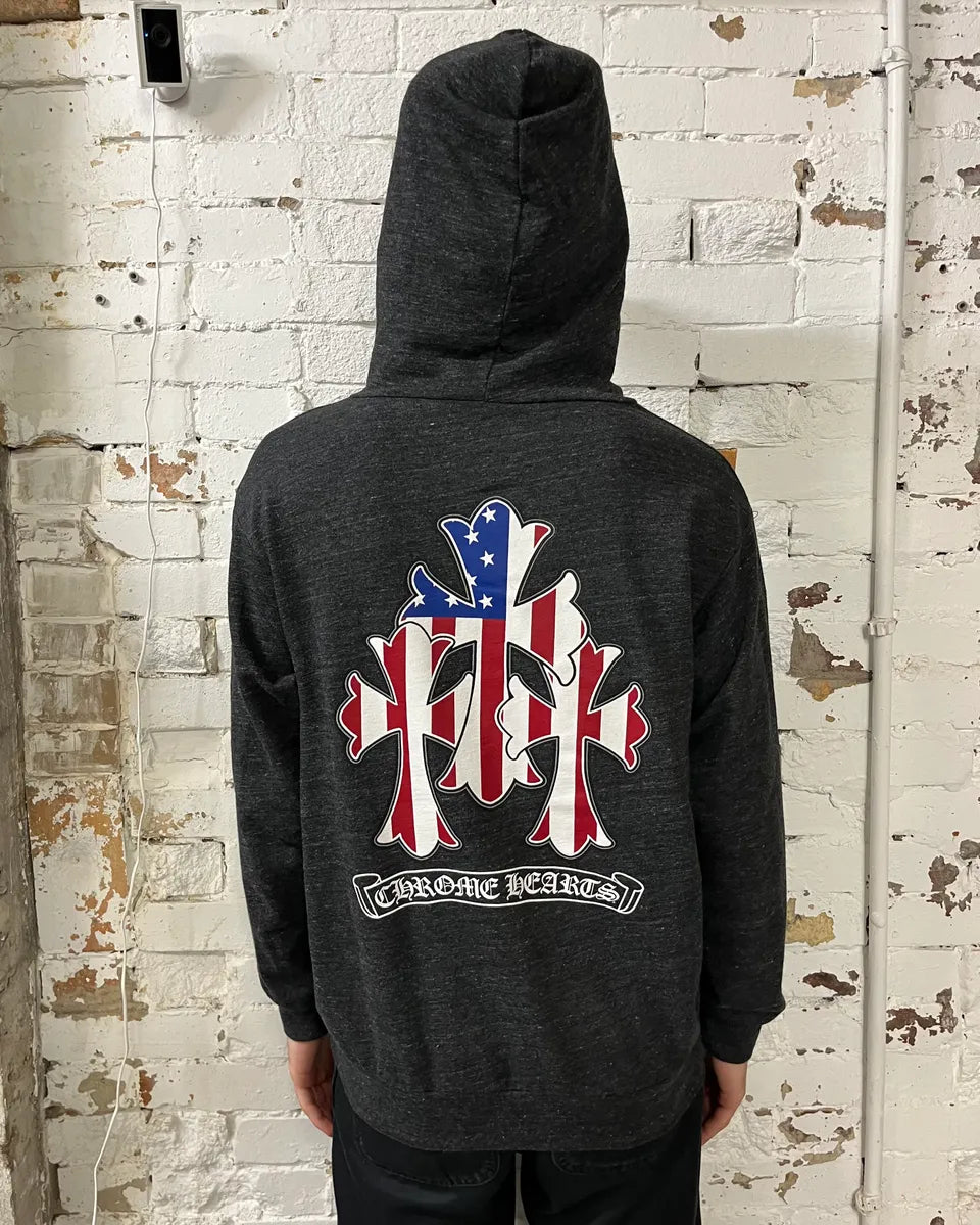 Chrome Hearts USA Flag Grey Cross Zip-up Hoodie XqzcaUn 3
