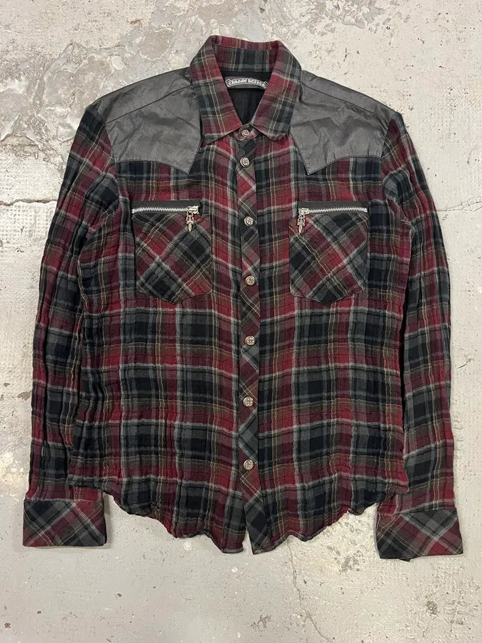 Chrome Hearts Western Check Sematary Cross Patch Flannel Shirt (M) trUnNcr 0