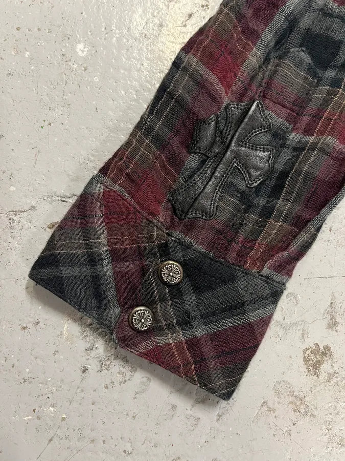 Chrome Hearts Western Check Sematary Cross Patch Flannel Shirt (M) trUnNcr 1