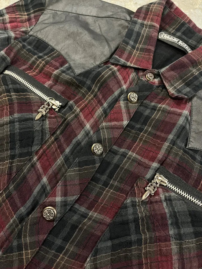 Chrome Hearts Western Check Sematary Cross Patch Flannel Shirt (M) trUnNcr 2