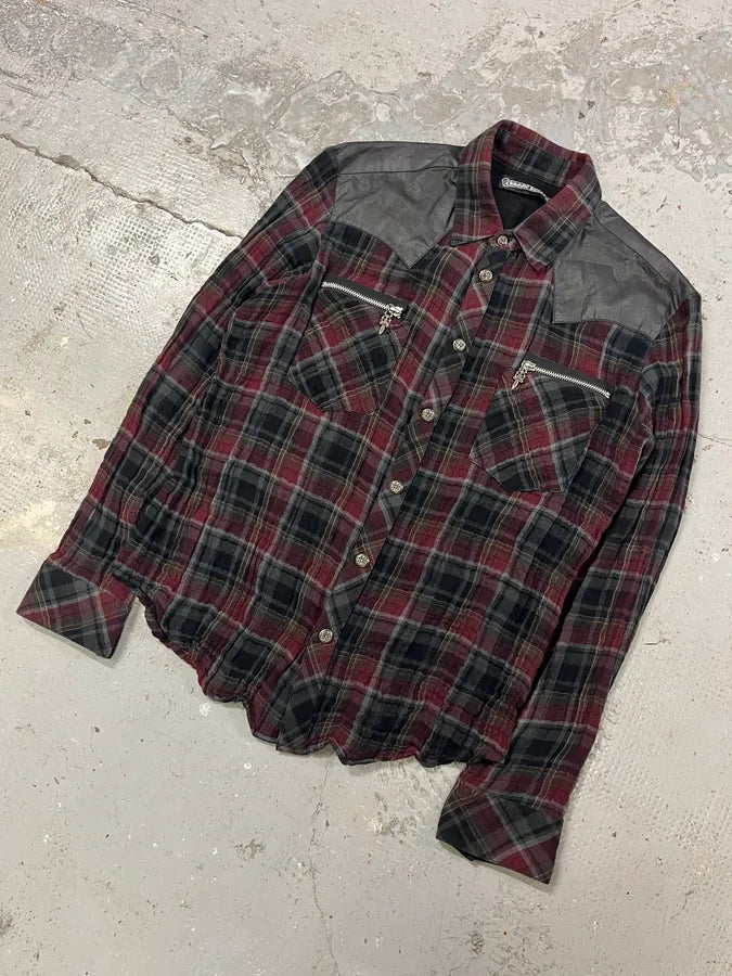 Chrome Hearts Western Check Sematary Cross Patch Flannel Shirt (M) trUnNcr 5