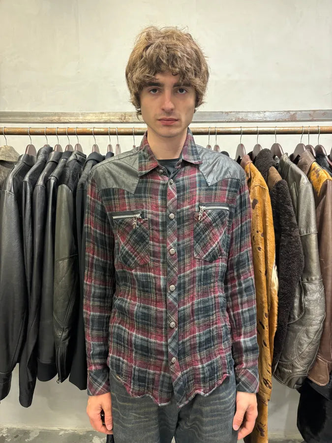 Chrome Hearts Western Check Sematary Cross Patch Flannel Shirt (M) trUnNcr 3