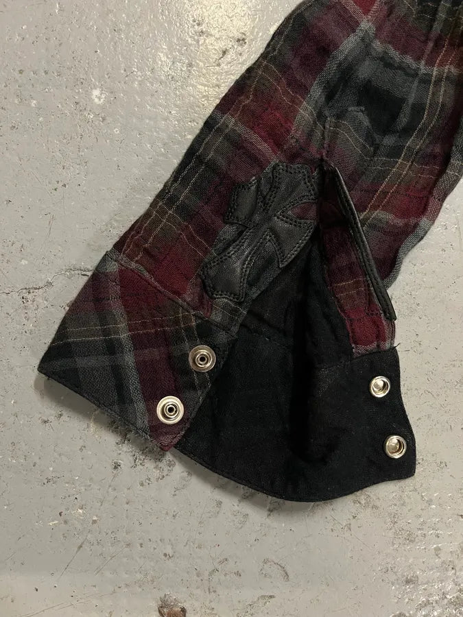 Chrome Hearts Western Check Sematary Cross Patch Flannel Shirt (M) trUnNcr 8