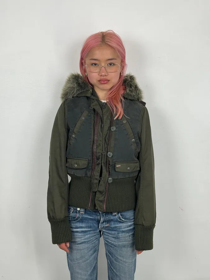 1990s Chevignon Military Aviator Fur Bomber Jacket VMNbIcz 1