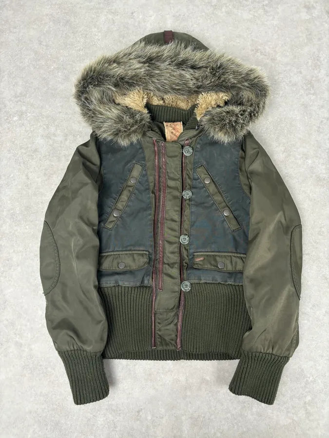 1990s Chevignon Military Aviator Fur Bomber Jacket VMNbIcz 0