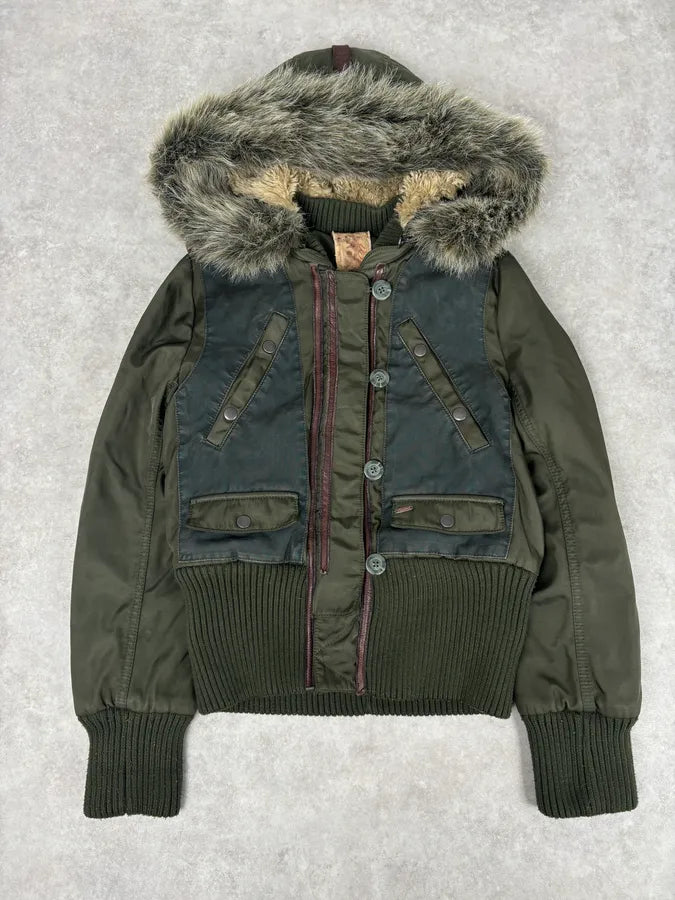 1990s Chevignon Military Aviator Fur Bomber Jacket VMNbIcz 3