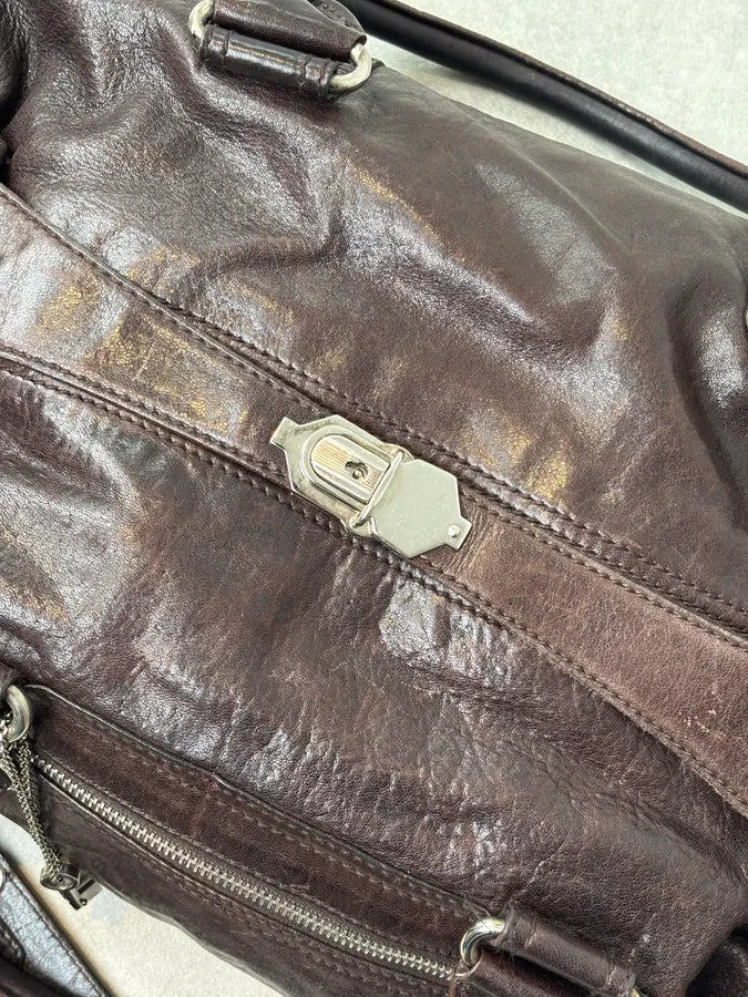 Balenciaga Motocross Giant Brown Leather Duffle Bag UiztpvR 5