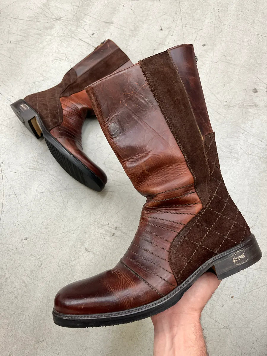 AW2010 Cavalli Hybrid Suede & Leather Brown Boots ckUCRjYK 0