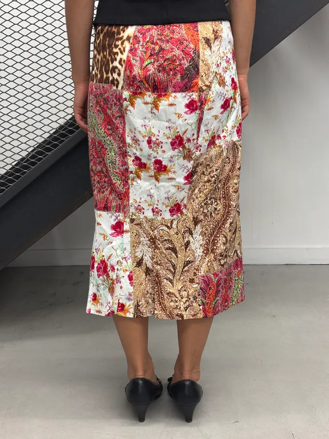 SS2002 Roberto Cavalli Class Leopard Silk Floral Midi Skirt CAFBDuu 1