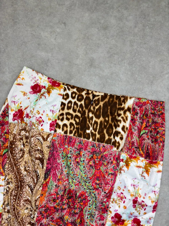 SS2002 Roberto Cavalli Class Leopard Silk Floral Midi Skirt CAFBDuu 6