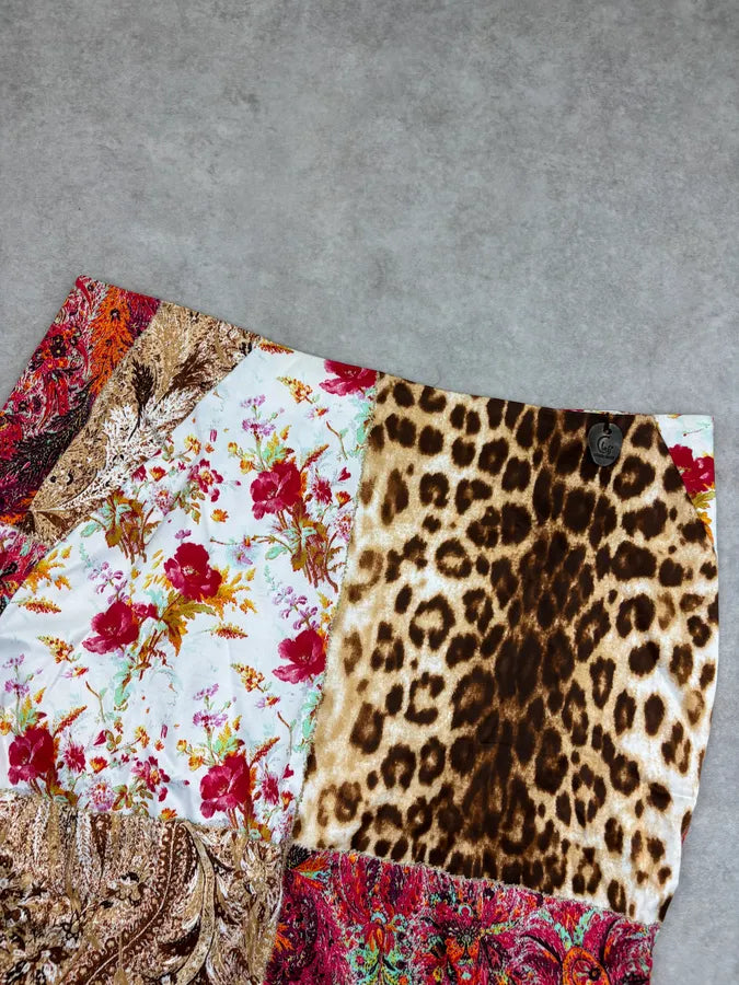 SS2002 Roberto Cavalli Class Leopard Silk Floral Midi Skirt CAFBDuu 4