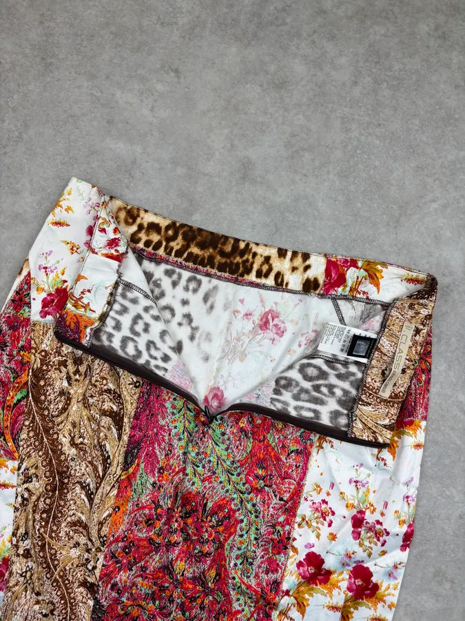 SS2002 Roberto Cavalli Class Leopard Silk Floral Midi Skirt CAFBDuu 8