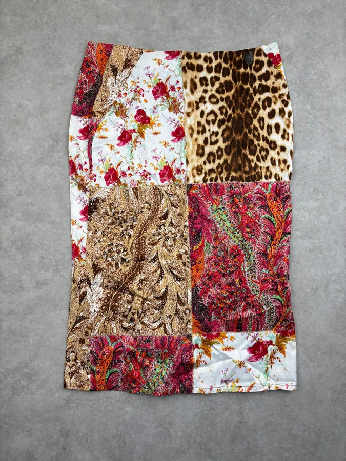 SS2002 Roberto Cavalli Class Leopard Silk Floral Midi Skirt CAFBDuu 3