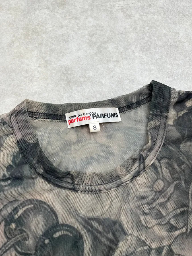 SS2019 Comme des Garçons Khaki Mesh Nylon Tattoo Print Longsleeve pBszLKd 7