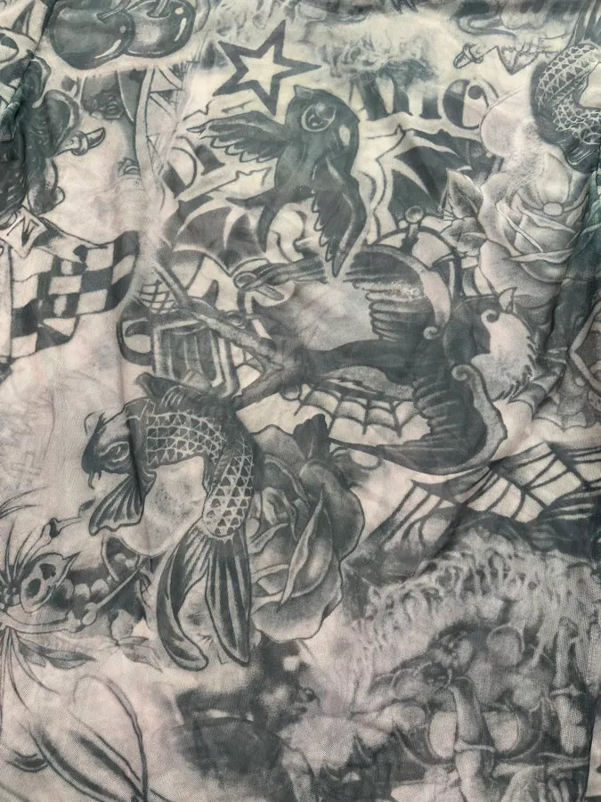 SS2019 Comme des Garçons Khaki Mesh Nylon Tattoo Print Longsleeve pBszLKd 5